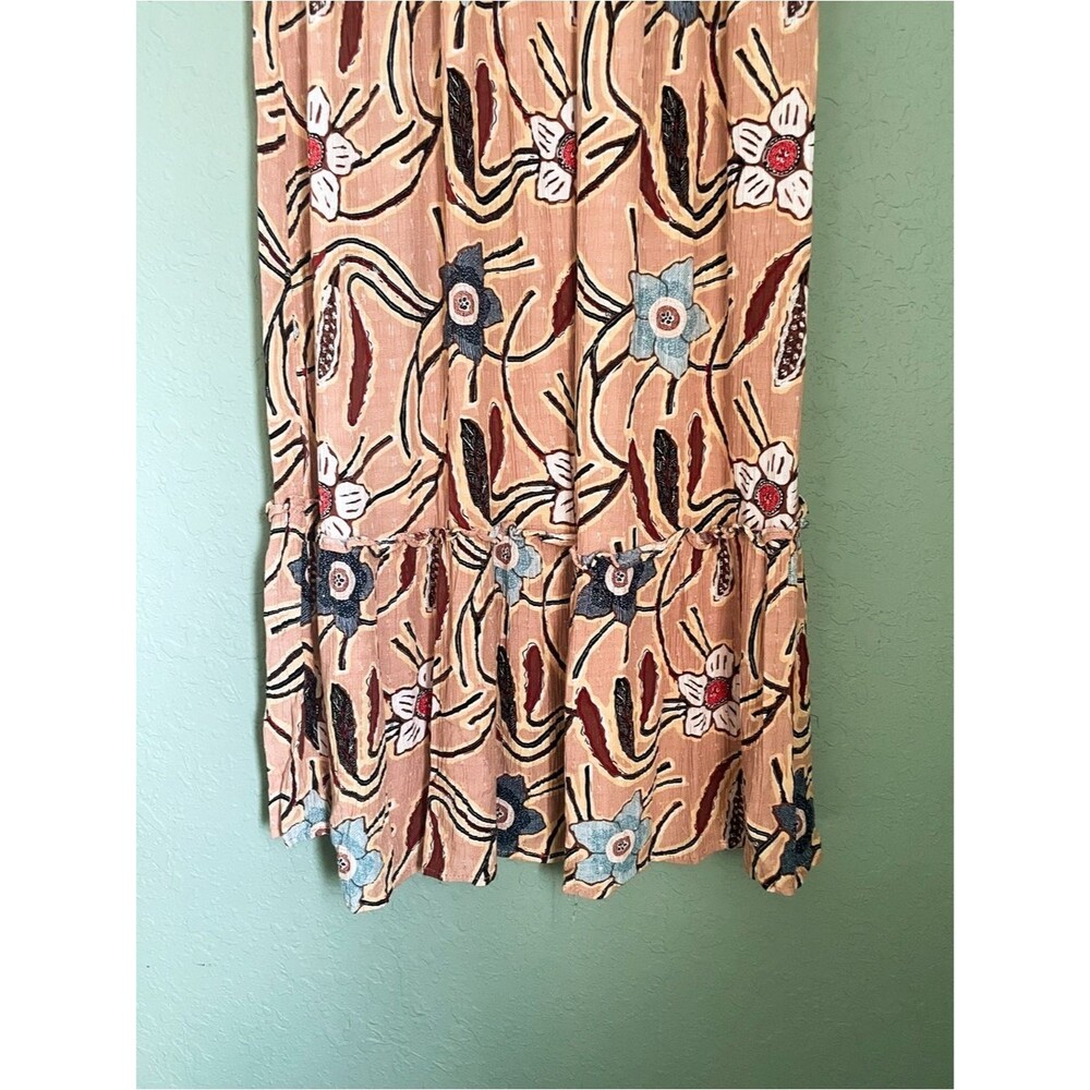 Christian Siriano New York Midi Tiered Smocked Skirt Size XS Boho Festival Tan - Picture 6 of 7